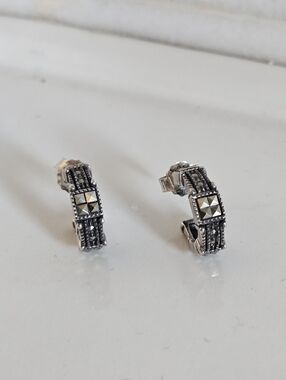 Rebecca Minkoff Studded Sterling Silver little Hoop Earrings - Silver Tone